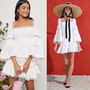 Alexis Gianluca Fringe-trimmed Flared Stretch-cotton Mini Dress In White…